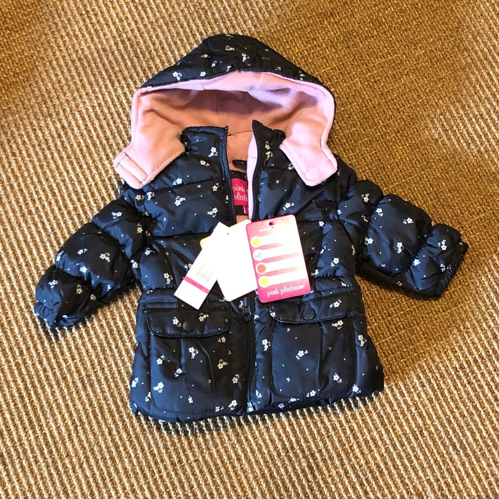 🌟NWT🌟 Pink Platinum Girls Hooded Puffer Jacket Size 12 Months